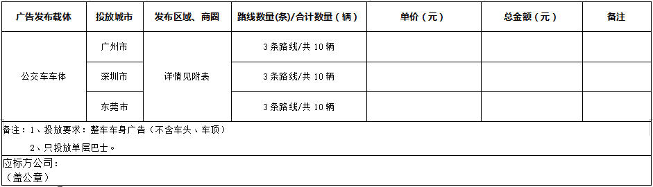 广州深圳东莞三大城市公交车车体广告投放招标书